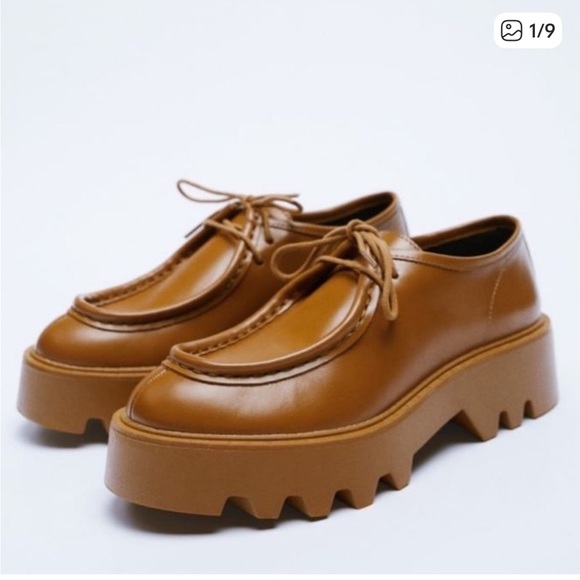 Zara Shoes - Zara Tan Platform Leather Loafers